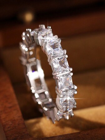 1入組時尚方形鋯石女士婚戒首飾奢華連衣裙