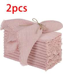 2/6/12/300pcs Simple Fresh Fringed Cloth Napkins, Soft & Absorbent, Suitable For Party, Wedding, Restaurant, Dining Table Decor