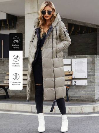 HaiLuoZi Patched Detail Zipper Up Hooded Padded Coat