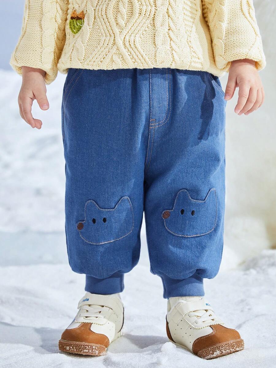 mini bala 男童女童羽绒裤冬季柔软牛仔休闲裤 - 牛仔中藍 - 查看 1
