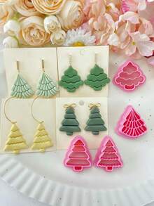 1 cái/4 cái Cây thông Noel Cây thông Noel dập nổi Đất sét Polymer ngày lễ Cây thông Noel dập nổi Đinh tán Giáng sinh - Cây thông Noel số 2 - Xem 1