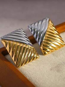 1 paire Boucles d'oreilles géométriques, Boucles d'oreilles en acier de titane exquises à double anneau, Boucles d'oreilles minimalistes en forme de croix, Petits anneaux de deux couleurs, Cadeaux quotidiens pour Noël et fêtes