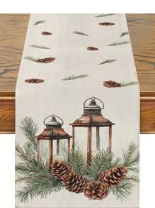 1pc Vintage Pinecone Christmas Lights Pattern Table Runner, Christmas Home Decor Table Runner, Indoor Outdoor Party Supplies, Decoração de quarto. Adequado para decoração de cozinha de casa de Natal e decoração de festa de Natal