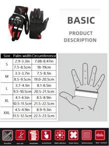 AD 1pair Black & Red Carbon Fiber Full Finger Motorcycle Racing Gloves For Men & Women, All Year Round - Burgundy - View 8