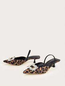 2026 Women's New Comfortable Crystal Buckle Pointed Toe High Heels (Asymmetrical Cutting Uppers) - Rust Brown - View 5