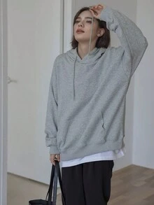 女士连帽运动衫，宽松休闲简约薄款套头衫，多用途户外运动 - 淺灰色 - 查看 4