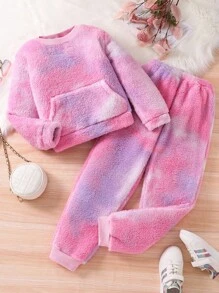Set de 2 piezas de parte superior de manga larga y pantalones térmicos gruesos y cálidos para niña preadolescente de otoño/invierno, sudadera con capucha y pantalones jogger con empañado, conjunto cómodo y lindo