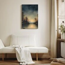 1 Pc Framed Canvas Wall Art Vintage Star Gazing Oil Painting, Vintage Landscape Wall Art, Moon And Stars Wall Decor, Stargazing Landscape Landscape Oil Painting For Living Room Bedroom - 彩色 - 查看 4