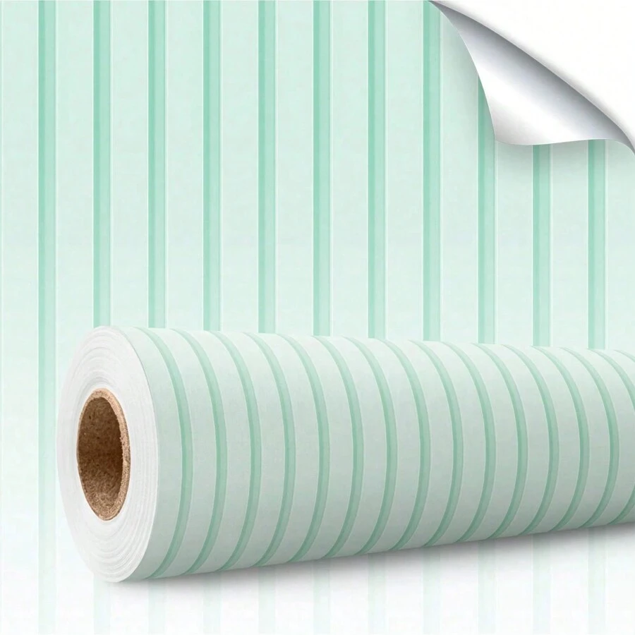 Paper and Wall Self-Adhesive Vinyl Wallpaper Striped Pink Slat Panel Children's Decoration Girl Female Modern Bedroom Living Room - 綠色 - 查看 1