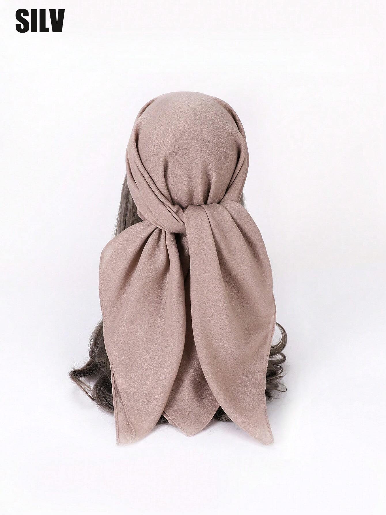 1pc Women Plain Linen Look Square Scarf Headband Beach Wrap Shawl