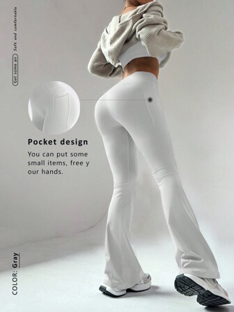 FWH Versión de alto rendimiento, pantalones acampanados de cintura alta con bolsillos secretos | Ropa urbana retro para el gimnasio, esculpir la cintura + levantar el trasero, cintura antideslizante + bolsillos ocultos | Perfecto para yoga y uso diario, pantalones acampanados de cintura alta para todo tipo de Body, look de ropa urbana con estilo retro, pantalones de yoga acampanados de cintura alta