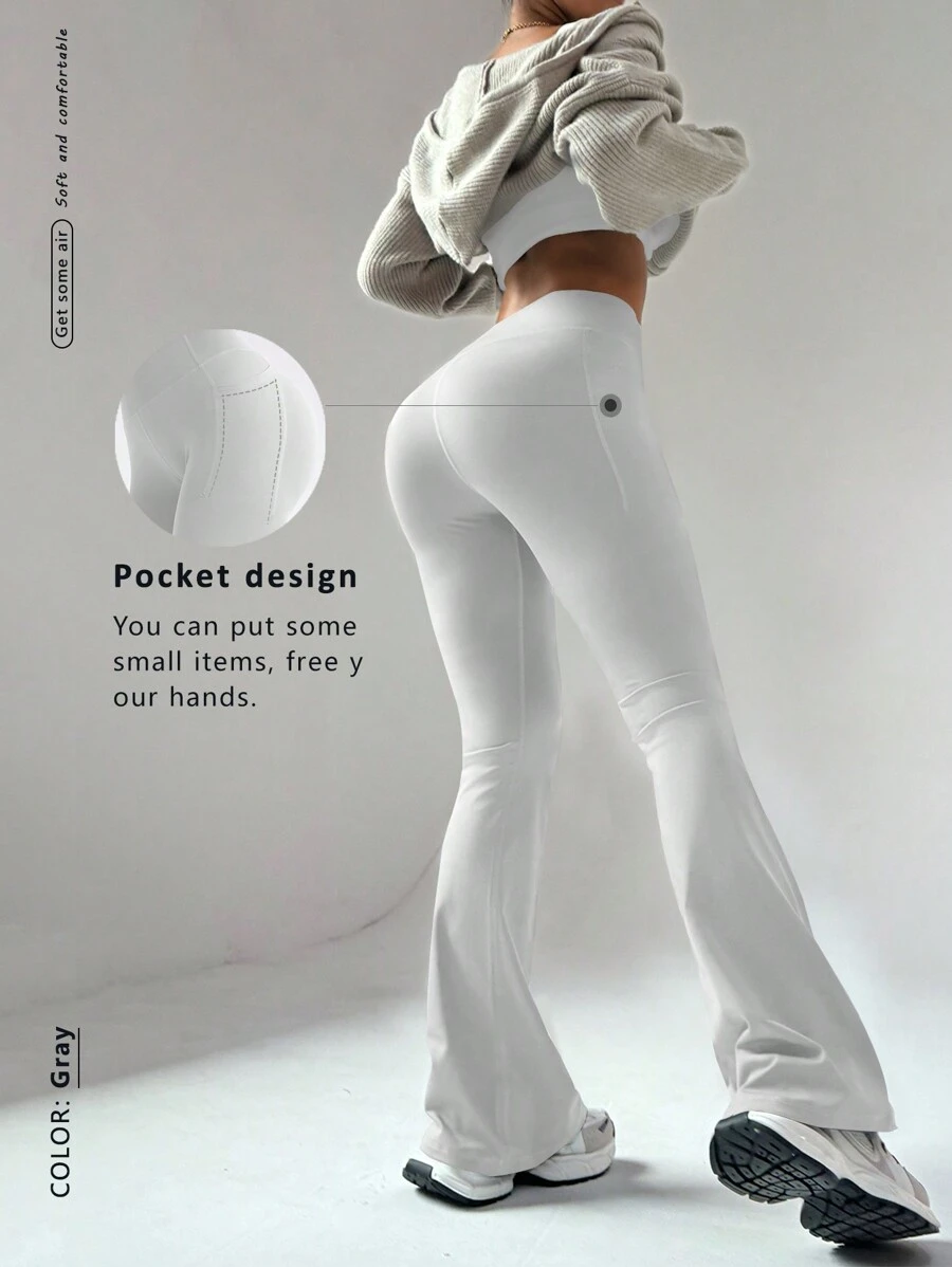 FWH 高腰显瘦喇叭裤，带隐藏口袋，功能性运动款 | 复古街头风，健身必备，收腰提臀，防滑腰带+隐藏口袋 | 适合瑜伽和日常穿着，高腰喇叭瑜伽紧身裤适合各种体型，复古时尚街头风