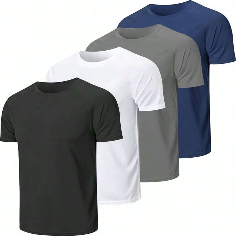TH6 Men's Basic Plain Dry Fit Sports T-Shirt Running Walking Training Gym UV Protection 50+ - White - View 1