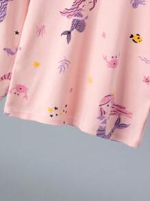 年轻女孩美人鱼图案睡衣套装，长袖上衣和长裤，卡通印花，秋季内衣