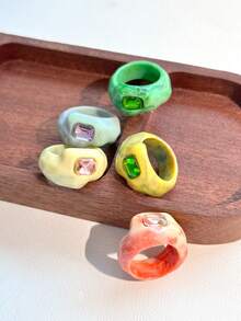 5 chiếc nhẫn nhựa nhuộm màu hình học thanh lịch, nhẫn tuyên bố cá nhân hóa cho phụ nữ - hình dạng hình học - Xem 4