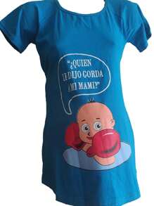Printed Maternity T-Shirt With Gloves - Blue - View 1