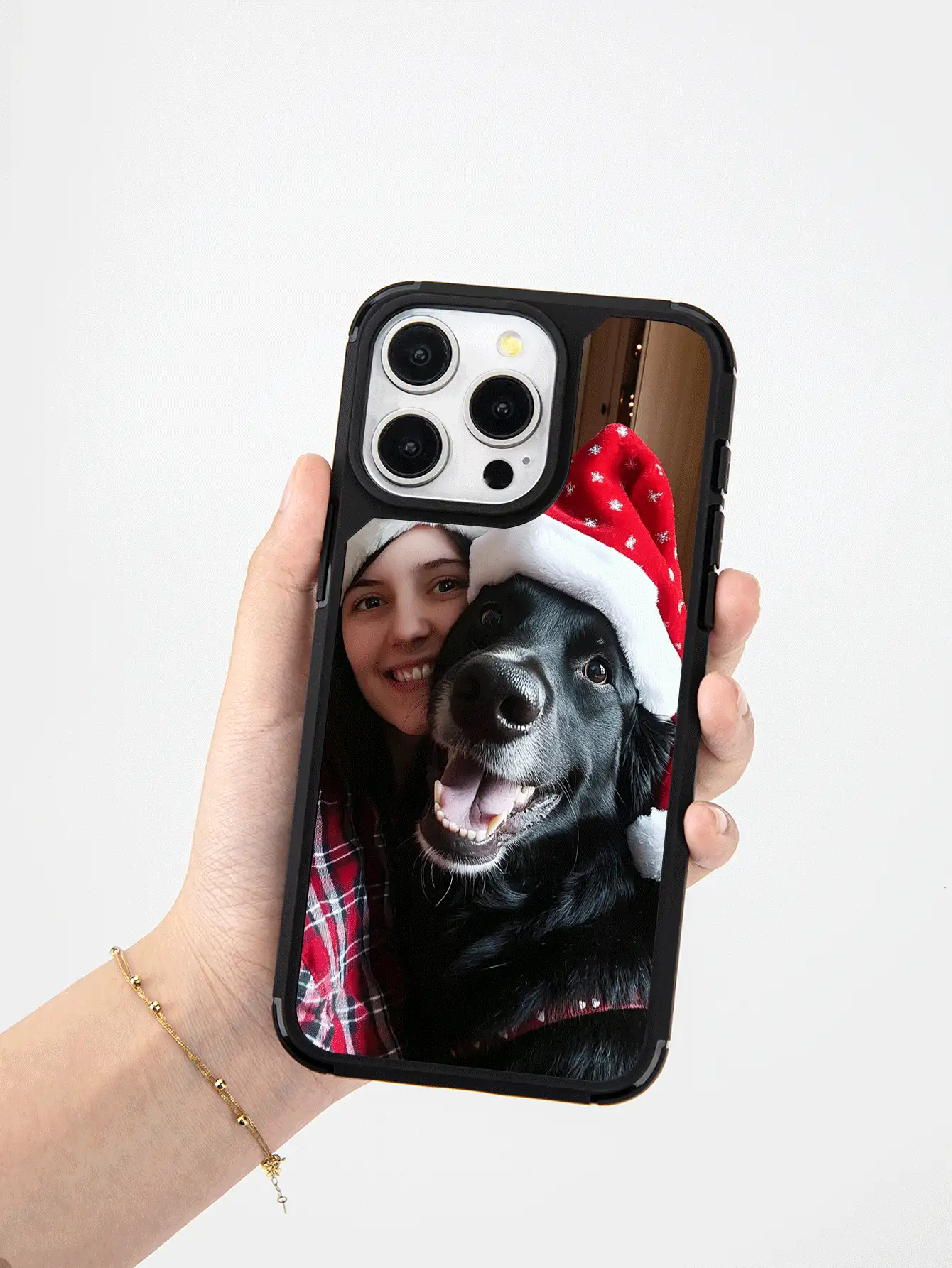 1pc Personalized Custom Photo Black & Gold Electroplated Phone Case Compatible With Apple 15 PROAX / Samsung S24u / Redmi & Other Models - Black - View 2