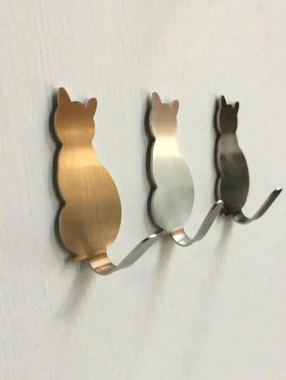 8ชิ้น,ตะขอติดผนัง รูปแมวน่ารัก, สติกเกอร์ติดผนังสแตนเลส, ตะขอแขวนกุญแจและผ้าขนหนู กันสนิม สำหรับบ้าน, ห้องครัว, ห้องน้ำ, อุปกรณ์จัดระเบียบและจัดเก็บในห้องน้ำ กลับไปโรงเรียน