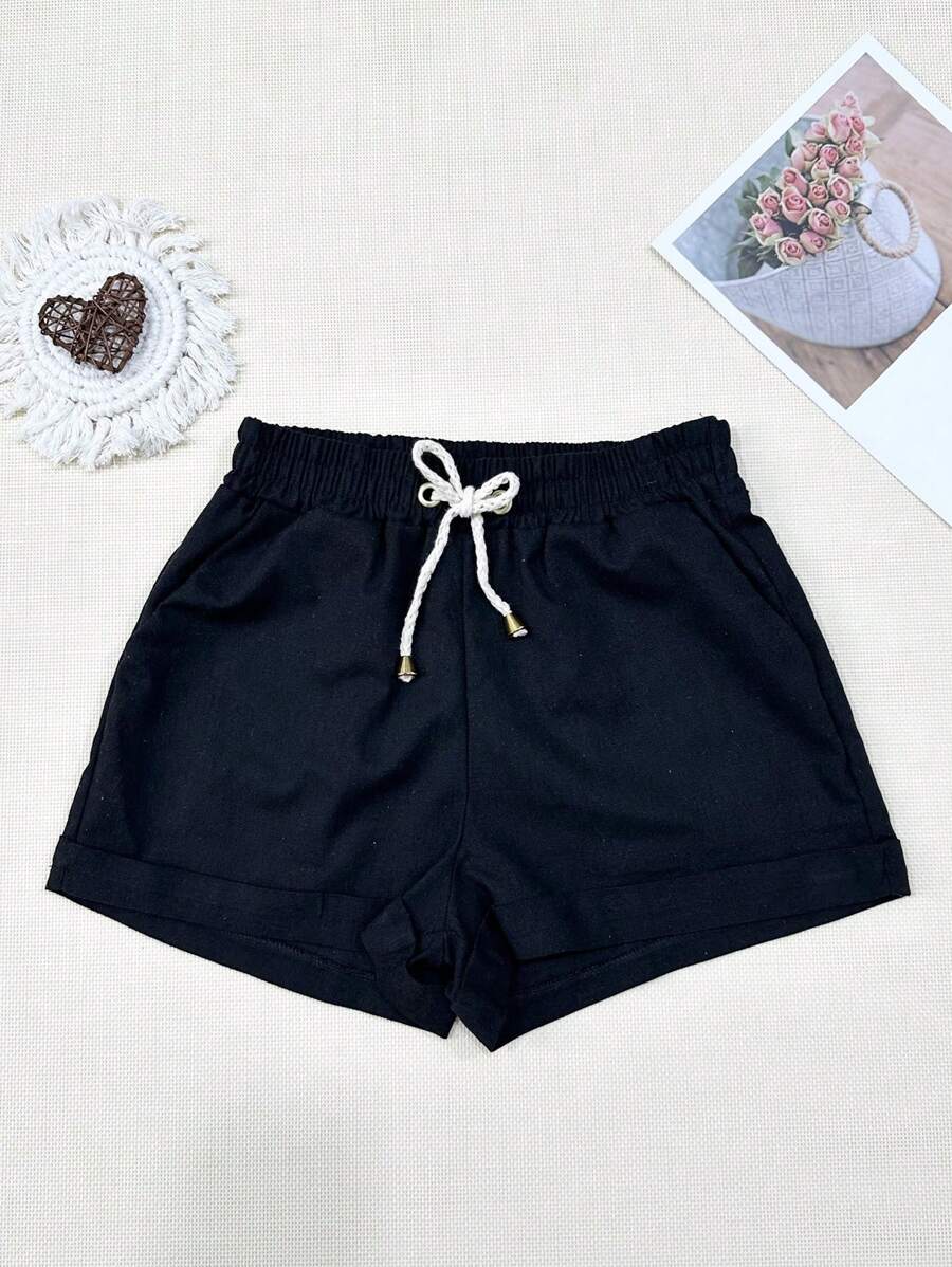 Linen Shorts/Women's Fashion - màu đen - Xem 1
