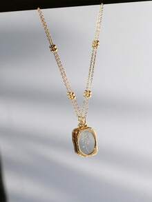 1 chiếc vòng cổ mặt dây chuyền hoa hồng gương ma thuật mạ vàng 18K, chuỗi hạt hình chữ nhật chạm nổi cổ điển, vòng cổ choker bằng thép titan vàng - Vàng - Xem 4