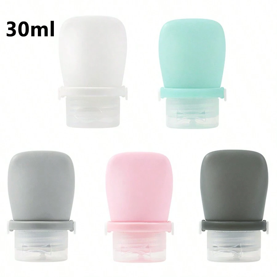 New Lace-On Leak-Proof Silicone Dispenser For Portable Home Travel Set Cleanser Cosmetics Liquid Storage Bottle - 黑色+蛋白石+灰色+粉紅色+綠色(30ml) - 查看 1