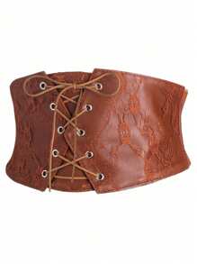 1 pièce Cincher de taille élastique en dentelle pour femmes, corset minceur sexy adapté pour les déplacements, les soirées, les sorties de rue et autres occasions - Tabac - Voir 3
