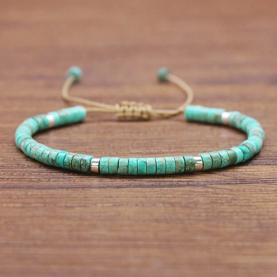 1PC Natural Stone Turquoise Stone Beads Woven Bracelet Natural Stone Adjustable Rope Lady Bracelet Gift