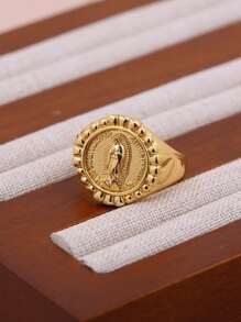 1pc DIY New Virgin Mary Classic Ring, Copper Micro-Inlay CZ Plated 18K Gold Women Girls Faith Virgin Mary Ring