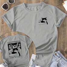 Women's T-Shirt Front And Back Printed And If I Were At Home Reading A Book T-Shirt Various Colors 100% Cotton - 灰色 - 查看 1