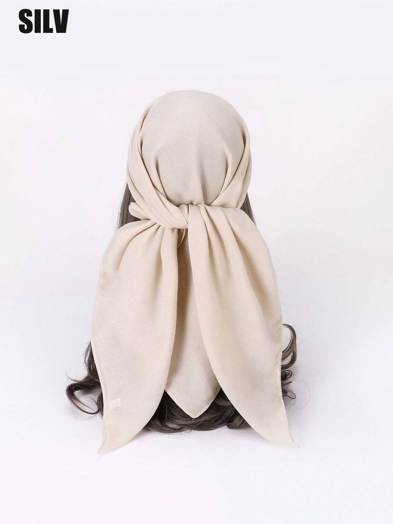1pc Women Plain Linen Look Square Scarf Headband Beach Wrap Shawl