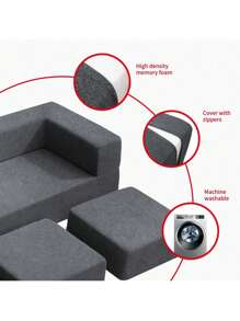 Queen Convertible Velvet Futon Sofa Bed With 3 Ottomans, Memory Foam Fold Out Couch Bed, Foldable Floor Sofa, Guest Sleeper For Apartment Living Room - 深灰色 - 查看 5