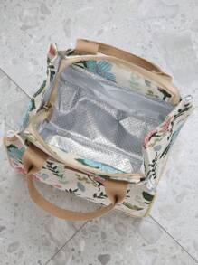 新款加厚针织提花布手提袋，午餐盒袋，便当盒袋，带铝箔隔热层，方便携带午餐盒上班，大容量午餐袋，半拉链布袋 - 米色 - 查看 7