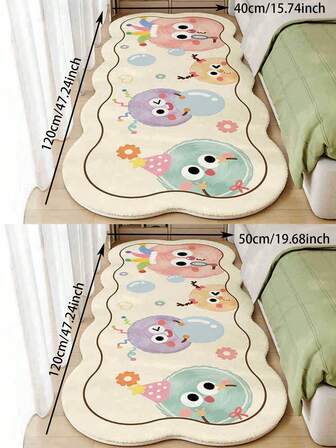 1pc Cartoon Home Bedside Mat, Cute Imitation Cashmere Thick Carpet, Living Room Dirt Resistant And Easy To Maintain Bedroom Carpet