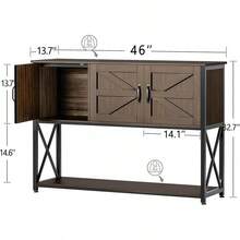 Farmhouse Console Table With 3 Barn Doors, 46" Modern Entryway Table With Spacious Storage Cabinet And Bottom Shelf, Wood Rustic Sofa Table For Entryway Or Living Room, Deep Rustic Brown - 白色 - 查看 2