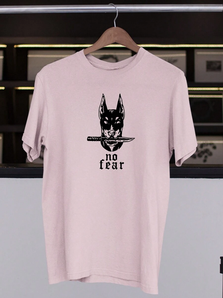 Camiseta Swag Dobermann Cachorro Sem Medo No Fear Estilosa Streetwear 100% Algodão Várias Cores - Rosa chiclete - Visão 1