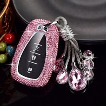 Fashion Luxury Sparkling Rhinestone Key Fob Cover With Keychain Lanyard For Chevrolet For Chevy For Malibu For Equinox For Traverse For Camaro For Cruze For Blazer 4 5 Buttons Smart Key - Pink+Angel pendant - View 1
