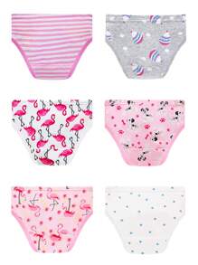 6pcs/Pack Girls' Cute Flamingo & Dog Print Comfortable Breathable Underwear Briefs