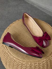 WHDXY Women's Burgundy Square Toe Flats With Bow, Versatile Loafers, Beautiful Top, Suitable For Work, Soft Bottom Driving Shoes, Elegant Flats For Spring & Autumn - Burgundy - View 3
