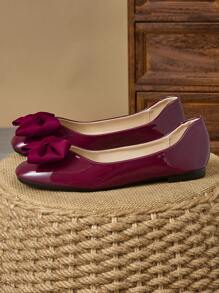 WHDXY Women's Burgundy Square Toe Flats With Bow, Versatile Loafers, Beautiful Top, Suitable For Work, Soft Bottom Driving Shoes, Elegant Flats For Spring & Autumn - Burgundy - View 4