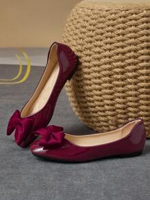 WHDXY Women's Burgundy Square Toe Flats With Bow, Versatile Loafers, Beautiful Top, Suitable For Work, Soft Bottom Driving Shoes, Elegant Flats For Spring & Autumn - Burgundy - View 2