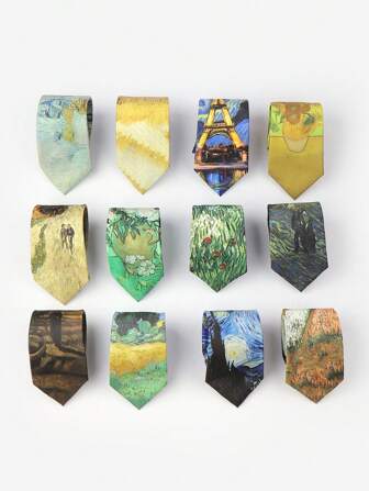 1条热带花卉图案叶子印花休闲涤纶领带男士领带