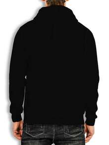 男士长袖 3D 骷髅图案印花连帽衫休闲袋鼠口袋运动衫，适合户外运动 - 黑色 - 查看 3