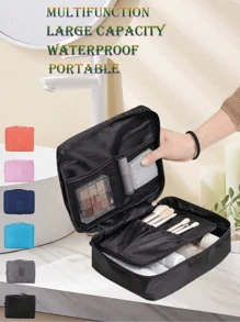 1pc Portable Polyester Toiletry Travel Bag, Daily Solid Color Detachable Large Capacity Waterproof Travel Toiletry Organizer, Ideal For Travel Storage, Makeup Bag, Travel Organization, Large Capacity Cosmetic Storage Box - Multicolor - View 2