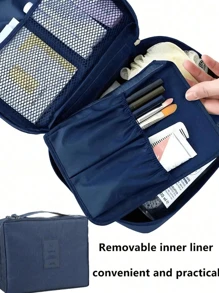 1pc Portable Polyester Toiletry Travel Bag, Daily Solid Color Detachable Large Capacity Waterproof Travel Toiletry Organizer, Ideal For Travel Storage, Makeup Bag, Travel Organization, Large Capacity Cosmetic Storage Box - Multicolor - View 9