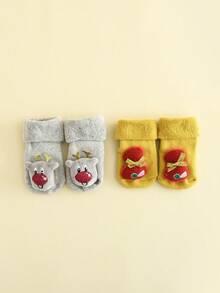 3 đôi tất chống trượt hình hoạt hình cho trẻ sơ sinh và trẻ nhỏ, có đế bám, thích hợp cho cả nam và nữ, ấm áp cho mùa thu/đông. - Nhiều màu - Xem 2