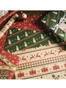 6 件/套圣诞复古包装纸，复古雪花圣诞夜礼盒用品大尺寸包装纸，圣诞节