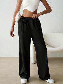Effen kleur hoge taille brief print patroon casual taps toelopende broek