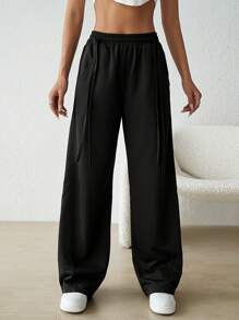 Effen kleur hoge taille brief print patroon casual taps toelopende broek