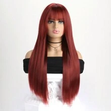 26 Inch Women's Fashion Natural Straight Synthetic Fiber Wig With Air Bangs, Suitable For Daily Wear, Holidays, Nightclubs, Masquerade, Halloween Costumes, Parties, Anime Cosplay - Multicolor - View 16