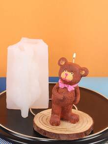 1 Khuôn nến hình gấu cho ngày lễ tình nhân, Khuôn silicon trang trí hình động vật dễ thương, Dụng cụ làm nến DIY, Khuôn tượng thạch cao - trắng - Xem 5